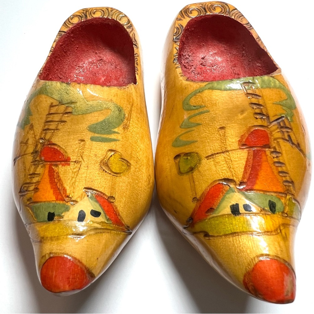 Vintage Dutch Wooden Shoes - Decor Windmill Design from Holland